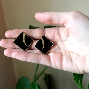 SOLD vintage black enamel square earrings